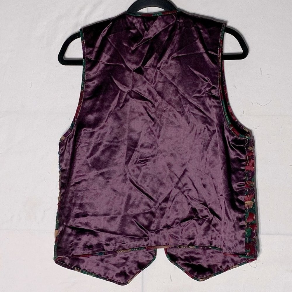 Vintage Handmade Woven Festive Print Vest with Purple Satin Back L - Picture 2 of 11